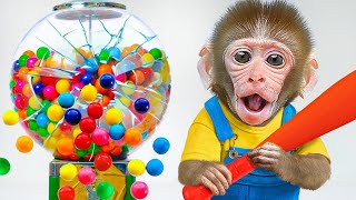 KiKi Monkey take Sweet Rainbow Jelly Candy by play DIY Gumball Machine challenge  KUDO ANIMAL KIKI [upl. by Aleakam]