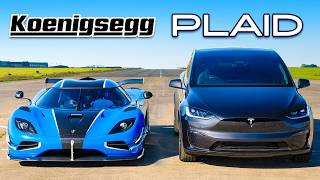 Koenigsegg v Model X Plaid DRAG RACE [upl. by Anhsirk]