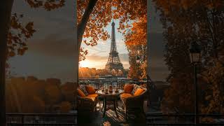 Autumn Jazz at Parisian Café  Relaxing Eiffel Tower View amp Coffee Shop Vibes [upl. by Nehcterg]