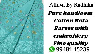 Pure handloom Cotton Kota Sarees with embroidery handloomkota kotasarees embroidery kota [upl. by Mohr711]