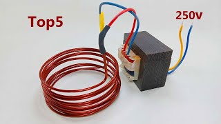 Free energy 250v generator Top5 copper coil Light Bulb electric AC condenser 50KV Transformer Ideas [upl. by Yrrac]