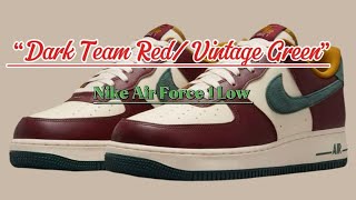 Nike Air Force 1 Low “Dark Team RedVintage Green”  Detailed look  Price [upl. by Aneres277]