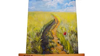 Field Road Walk  Acrylic Painting 24x18 landscape acrylicpainting voiceover [upl. by Notsuj]