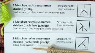 kleineKumpels Strickschriften quot 3 Maschen rechts zusammen strickenquot  quotk3tog sKtogPssoquot [upl. by Maxima]