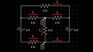 Kirchoffs Laws to solve a circuit with two power sources and resistors not in series or parallel [upl. by Bomke]