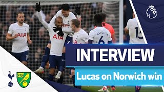 “I score some nice goals”  Lucas Moura postmatch reaction  SPURS 30 NORWICH [upl. by Kostman425]