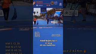 Half marathon new world record  Yomif Kejelcha yomifkejelcha ethopia marathon worldrecord [upl. by Nollek]