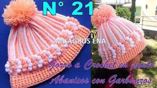 Como tejer el gorro N° 21 a crochet en punto abanicos con puntos garbanzos para bebes y niñas [upl. by Dott]