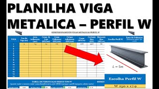 Planilha de Cálculo e Dimensionamento Viga Metálica Perfil W  H  I  Perfil Economico  TUTORIAL [upl. by Anilok]