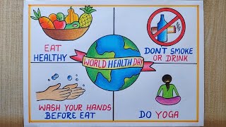 World Health Day Poster Drawing easy April7  How to draw World Health Day drawing Eat healthy [upl. by Ainoz381]