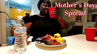 MUKBANG  RIBS CABBAGE CANDiD YAMS SWEET CORNBREAD MOTHERS DAY SPREAD [upl. by Xed]