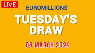 The National lottery Euromillions Draw Live Results From Tuesday 05 March 2024 [upl. by Ahsiekar471]