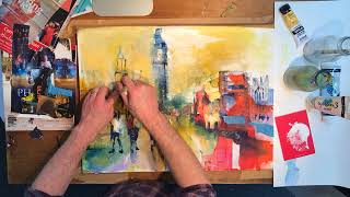 Sightseers London Mixed Media Painting in the making [upl. by Emia]