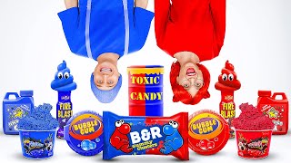 RED VS BLUE FOOD CHALLENGE  Eating Only 1 Color Candies Last To STOP Wins by 123 GO FOOD [upl. by Jaquelin5]