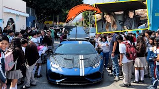 Llevé a mi sobrina A SU ESCUELA en mi LAMBORGHINI y CYBERTRUCK y así REACCIONARON  ManuelRivera11 [upl. by Amata878]