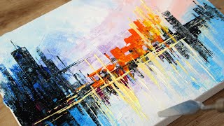 Abstract cityscape with palette knife  Quick painting ideas  Easy mini painting techniques 555 [upl. by Eelhsa297]