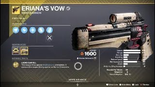 Erianas Vow Exotic Weapon amp Catalyst – Destiny 2 [upl. by Chapin933]