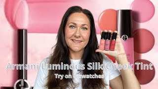 Armani Luminous Silk Cheek Tint in Rosy Peach Delicate Mauve amp Flaming Red Try on amp swatches [upl. by Wellington848]