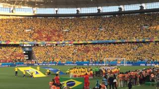 Brazil v Colombia quarter final world cup 2014 Brazil sings national anthem Awesome [upl. by Colb395]