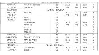 2nd puc examination tentative exam time table March 2024 [upl. by Hestia]