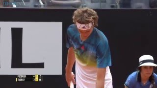 Zverev linejudge cuddle after rally with Roger Federer in Rome [upl. by Yennej]