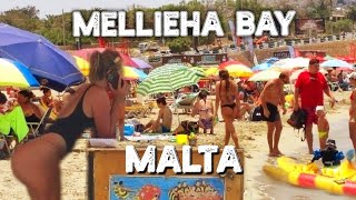 🇲🇹Mellieha Bay Beach  Malta Summer Walking Tour [upl. by Ahsocin]