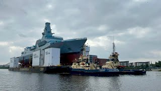 HMS Cardiff gets towed down the Clyde on a barge Yoker Ferry Terminal 30082024 [upl. by Clarise371]