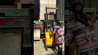 Semi electric stacker small walkie pallet fortlift 3300lb capacity 60inch lifting [upl. by Ardnassak]