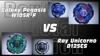 Beyblade Metal Masters Galaxy pegasus W105R2F vs Ray striker D125CS [upl. by Ahsilek99]