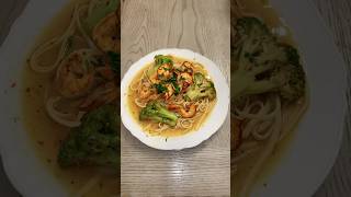 Griddled shrimp broccoli over linguine with scampi sauce🥦🍤👌 like subscribe delish scampi [upl. by Ellerehc]