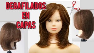 2 CORTES en CAPAS con DEGRAFILADO y Flequillo Básico✂️ Layered HairCut [upl. by Noyk]