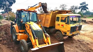 JCB Backhoe Machine Loading Dirt in Truck  jcb 5x Machine at Work [upl. by Dralliw]