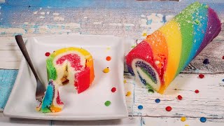 Rainbow Swiss Roll Cake Recipe  Colourful Cake Decorating Ideas  Nyam Nyam [upl. by Gil]