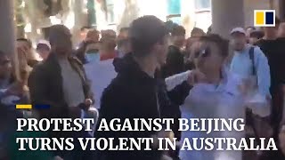 Protest against Beijing turns violent in Australia [upl. by Langham]