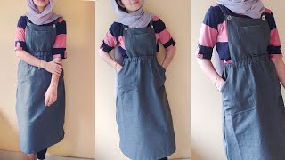 DIY  Denim pinafore dressDungaree design dress full tutorial [upl. by Dolley]