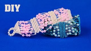 Beaded Macrame Bracelet  Easy Tutorial by Macrame School [upl. by Haelam]