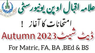 AIOU autumn 2023 date sheet information  aiou exam 2024  aiou date sheet 2024 [upl. by Weyermann]