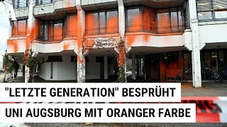 Klimaaktivisten der quotLetzten Generationquot besprühen die Universität in Augsburg mit oranger Farbe [upl. by Pedrotti]