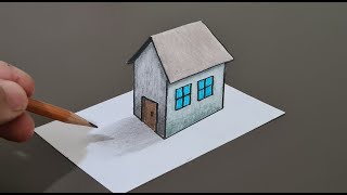 how to draw 3d house on paper [upl. by Atenaz431]