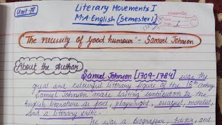 The Necessity of Good Humour  Samuel Johnson  Literary movements 1 MA English Semester 1 pu [upl. by Palmer]