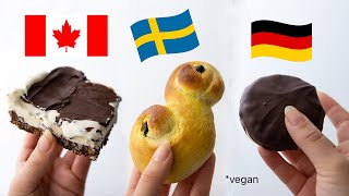 Testing Holiday Treats from different Countries Germany Canada Portugal Sweden vegan [upl. by Annyahs529]