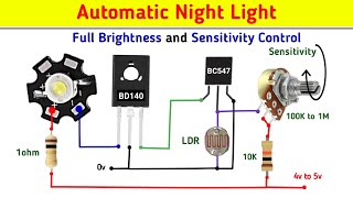 Automatic Night Light using BC547  1W LED  LDR Circuit  Emergency Light [upl. by Thurmond]