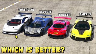 GTA 5  TORERO XO vs KRIEGER vs DEVESTE EIGHT vs EMERUS   Track test included [upl. by Connie]