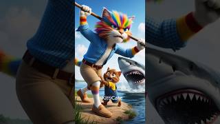 Father Cat Saves Baby from Shark Attack ai cat animation funny CuteAnimals [upl. by Adnorahc640]