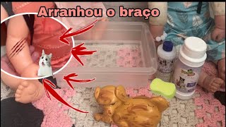 As babys dando banho pela primeira vez nos seus Pets🐶🐈gato arranhou a baby Livia Milli Produções [upl. by Giess938]