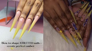 HOW TO SHAPE STILETTO  HOW TO DO OMBRÉ NAILS 💛🥰 [upl. by Newkirk]