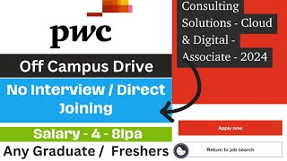 PWC Recruitment 2024  Off Campus Hiring 2024  Any Graduate  Apply Online  Salary  4  8lpa [upl. by Luapleahcim]