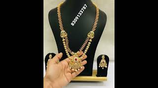 latest new model beautiful cz long haram with earrings please subscribe my channel whatsapp like 👇 [upl. by Dranyam]