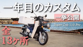 スーパーカブ110プロJA61 一年目のカスタム全１３ヶ所 一挙公開！ [upl. by Eeb]