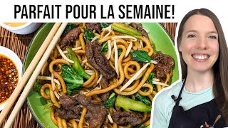 FACILE et RAPIDE  Nouilles Udon au Boeuf et Gai Lan  HOP DANS LE WOK [upl. by Newlin]